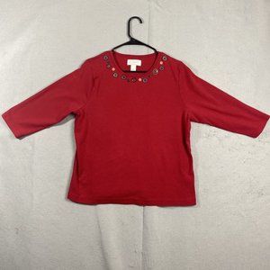 CJ Banks Womens Shirt Size 1X Red Colored Buttons 3/4 Sleeve Top